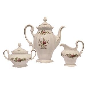 Moss Rose Coffee Pot, Creamer & Sugar Bowl Johann Haviland Traditions Fine China